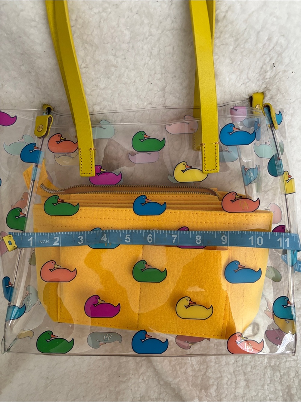 Dooney & Bourke Clear Tote with Yellow Handles and Multicolor Duck Print - Picture 11 of 11